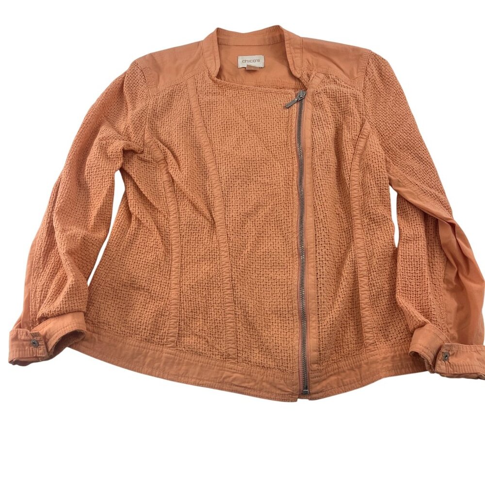 Chicos Peach Moto Jacket Women's chico's Size 0‎ Small full Zip